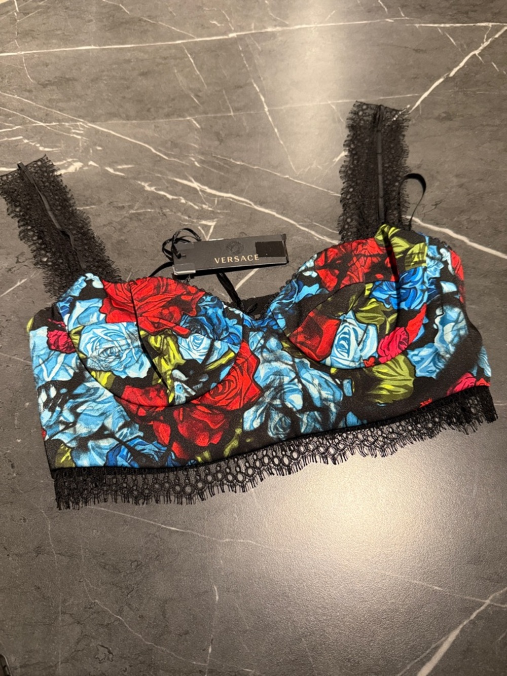 Versace Lace Trim Black Bralette Crop IT38